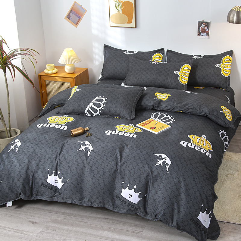 Picture of Small fresh sanding quilt cover four-piece water-washed cotton bed sheet quilt cover simple student dormitory single three-piece wholesale