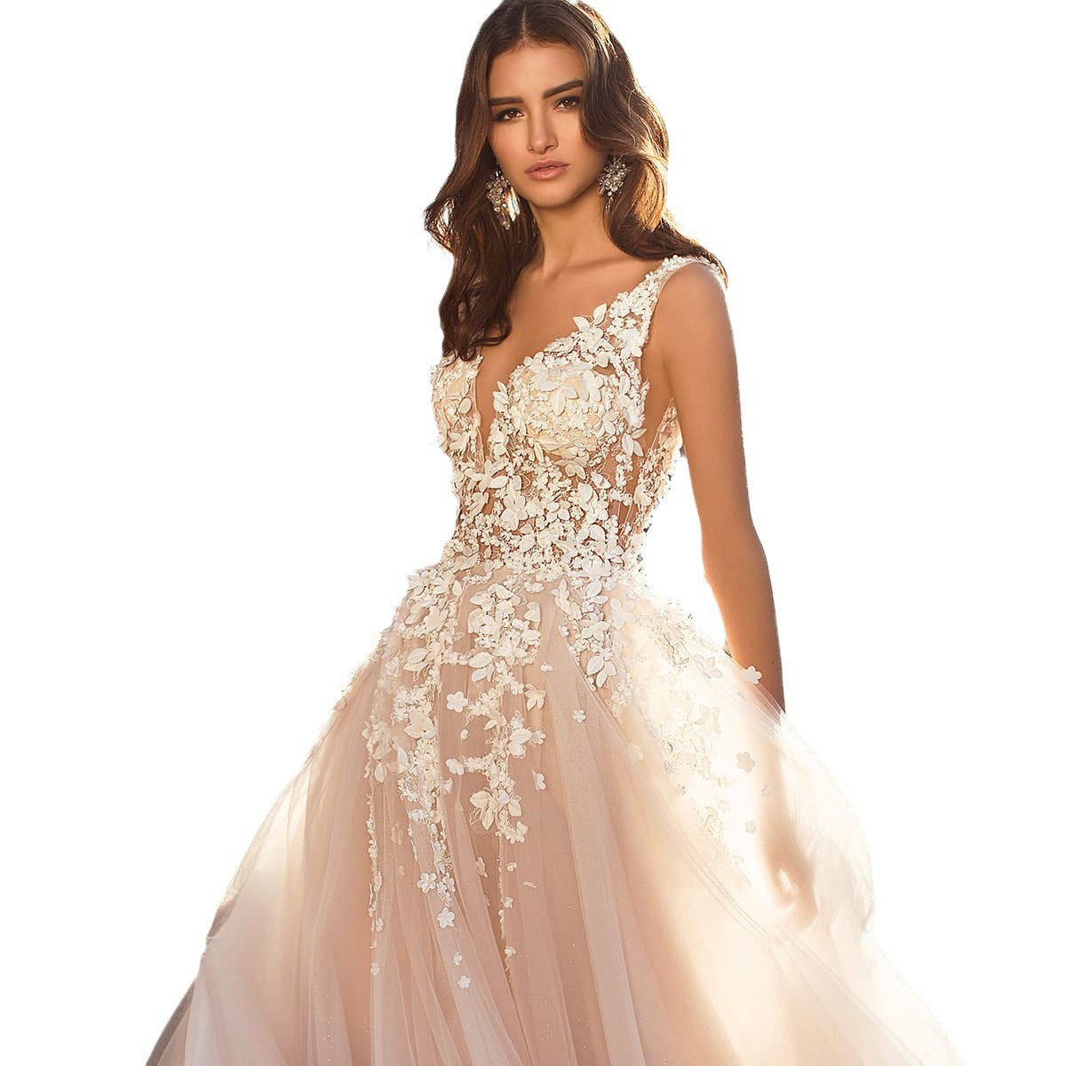 Picture of 2025 Cross-Border Summer New European and American Clothing Sexy Lace Dress Sleeveless Deep V Neck Wedding Dress Embroidered Long Skirt