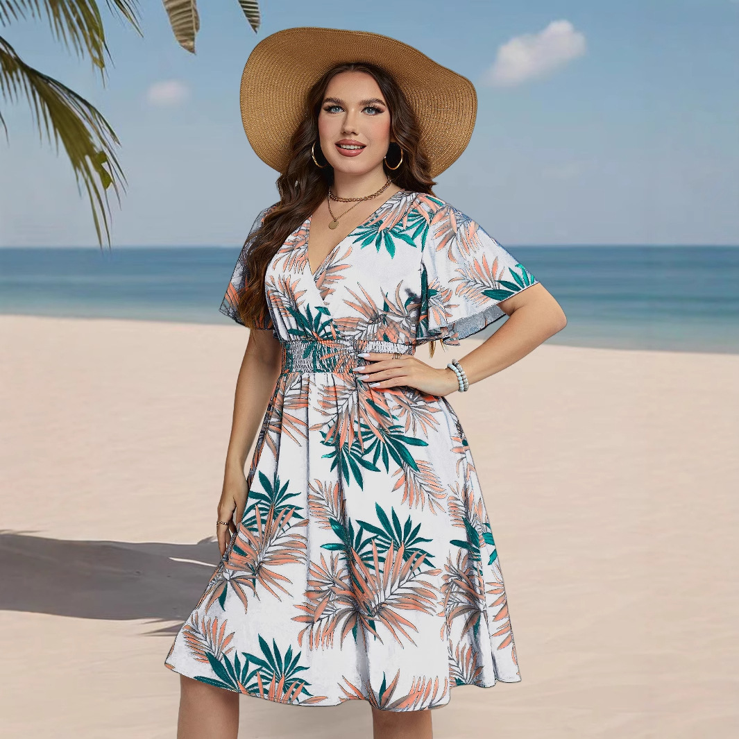 Picture of Independent Development of European and American Foreign Trade Amazon AliExpress Explosions Summer V-Neck Tight Waist Slimming dress Women