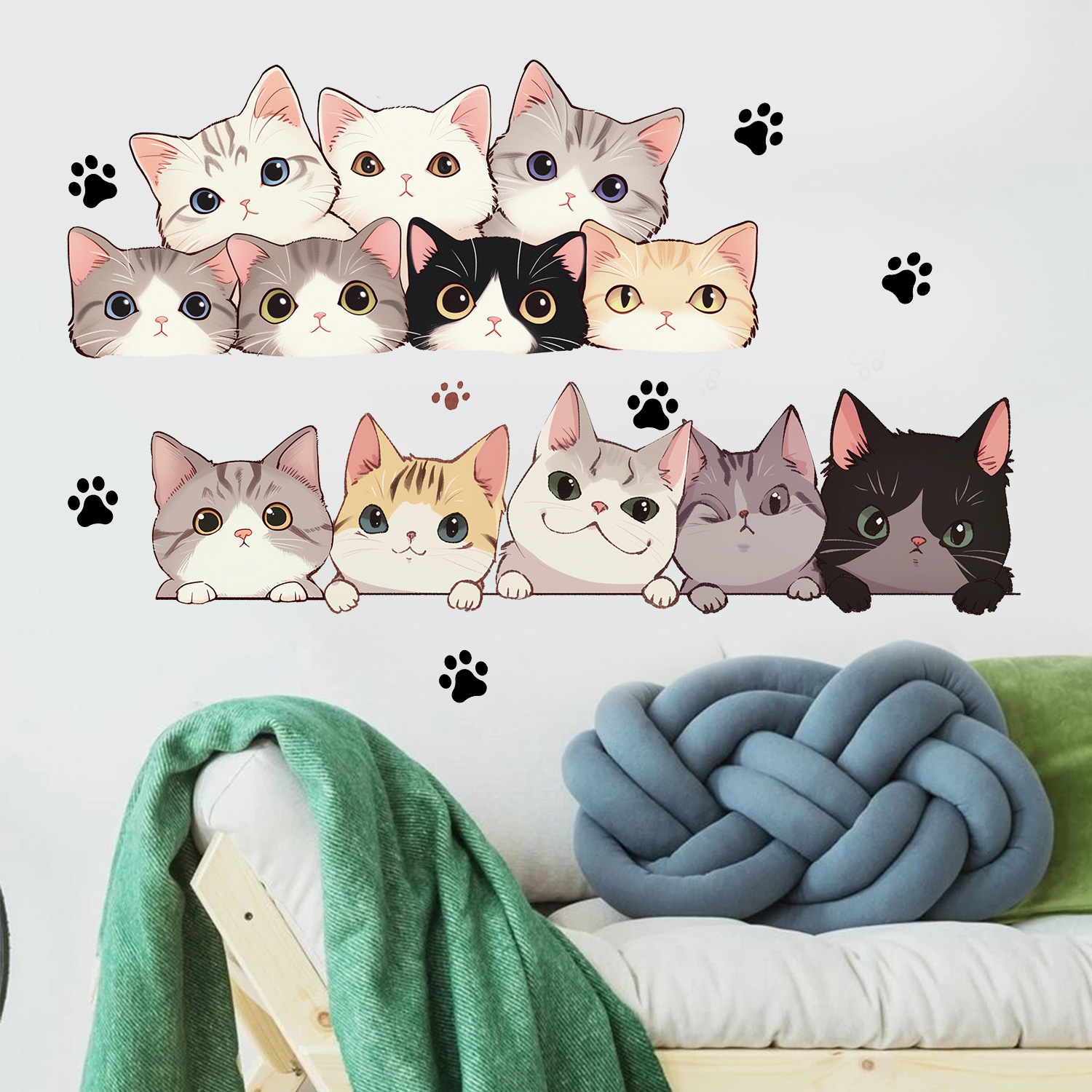 Cross-border Amazon Stickers A Group of Cute Cat Stickers Decorate Room Bedroom Living Room Wall Background Wall Stickers