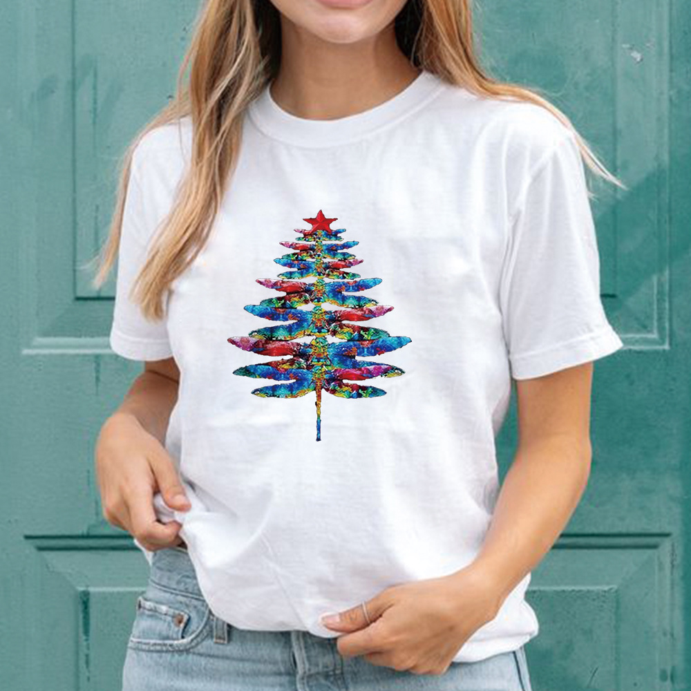 Cross-border foreign trade Amazon supply foreign trade female shirt color pine pattern printing loose short sleeve