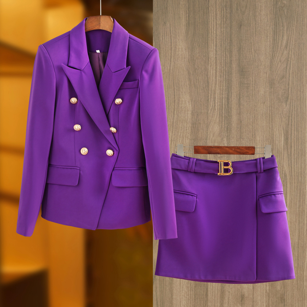 Picture of dark purple Suit Jacket Fashion Commuter suit B Buckle Skirt OL Skirt Long Sleeve Suit Double-breasted New Style