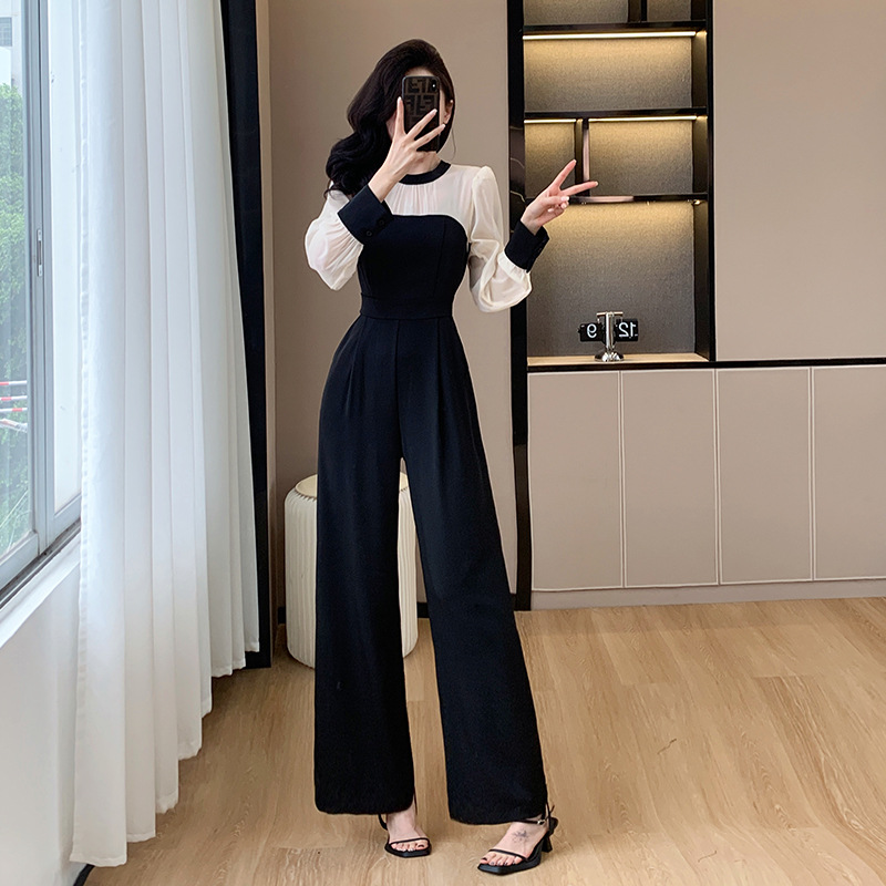2024 New Spring Elegant French Stitching Slim Look Tall Wide Leg 8703 Pants