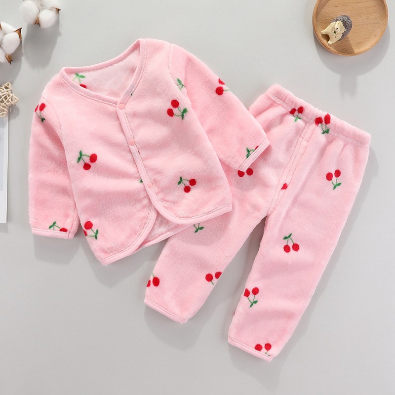 Picture of Baby suit Autumn and Winter Newborn Clothes Boys and Girls Baby Thermal Underwear suit Flannel Cardigan Two-piece Set
