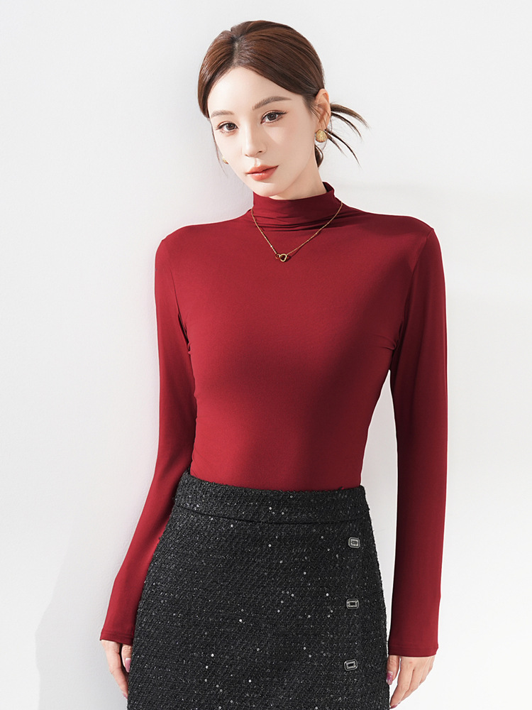 Hot Selling Half Turtle Collar Mask Bottoming Shirt for Women Autumn and Winter Western Style Inner Thin Slimming Niacinamide Skin Beauty Long Sleeve Top