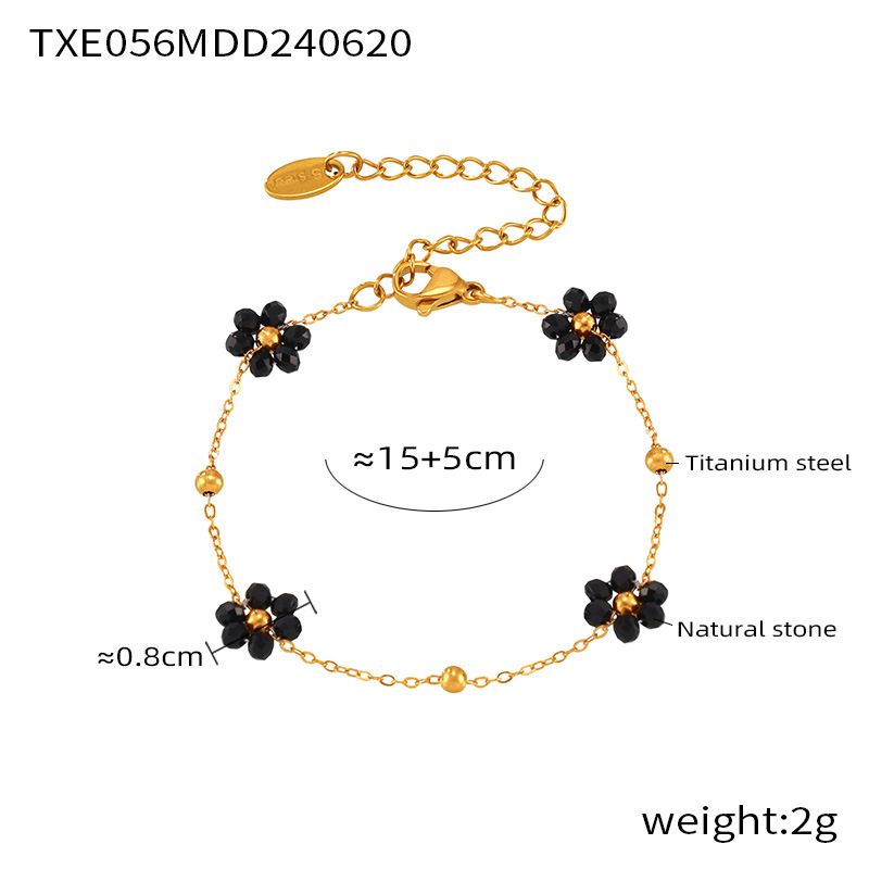 Picture of British style retro niche personality simple versatile jewelry natural stone beaded flower shape titanium steel jewelry suit