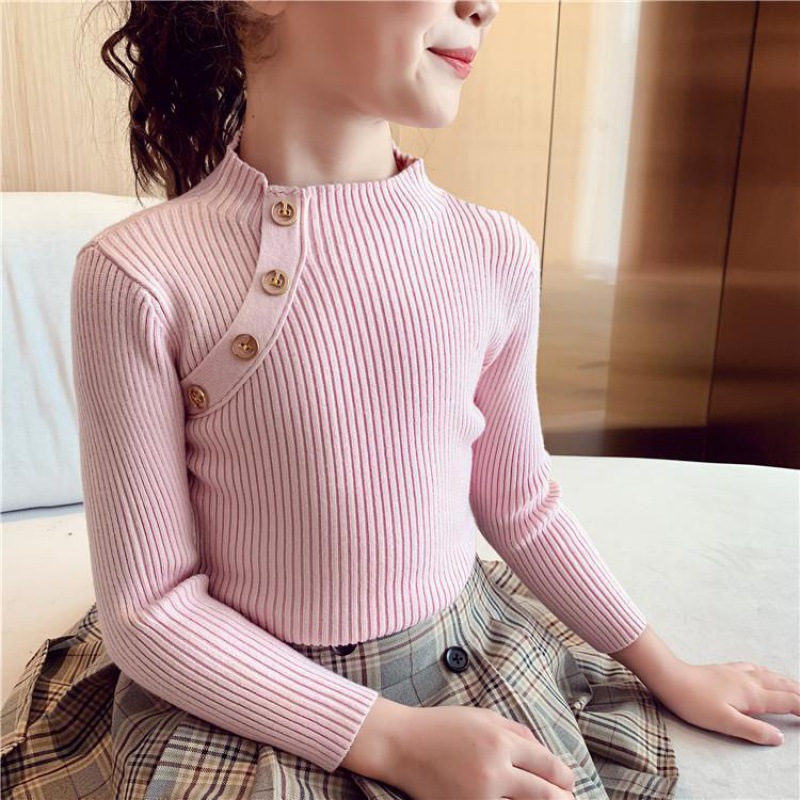 Picture of [in stock] girls' semi-high collar bottoming shirt autumn new children's sweater baby solid color all-match little girl