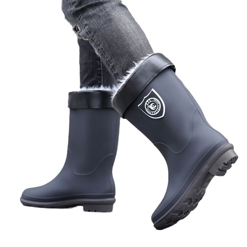 Picture of Rain boots 39-48 size medium simple waterproof drawstring extra large size men's and women's medium warm waterproof fleece-lined detachable non-slip women's boots