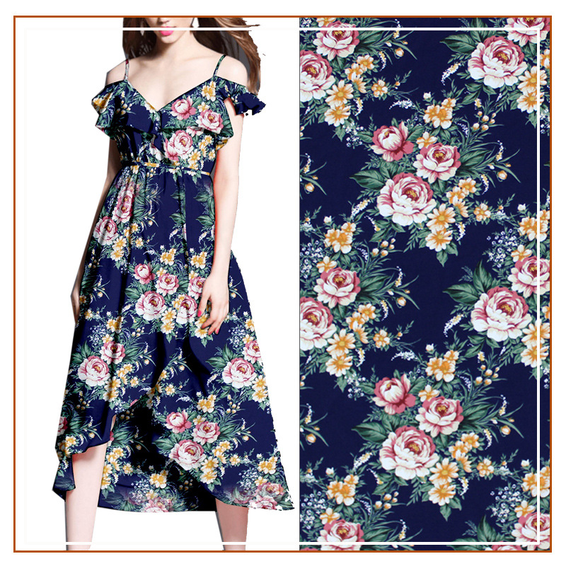 Chiffon Thin Printed Fabric Polyester Big Flower Pajamas Clothing Home Clothes Dress Fabric Spring and Summer New Flower