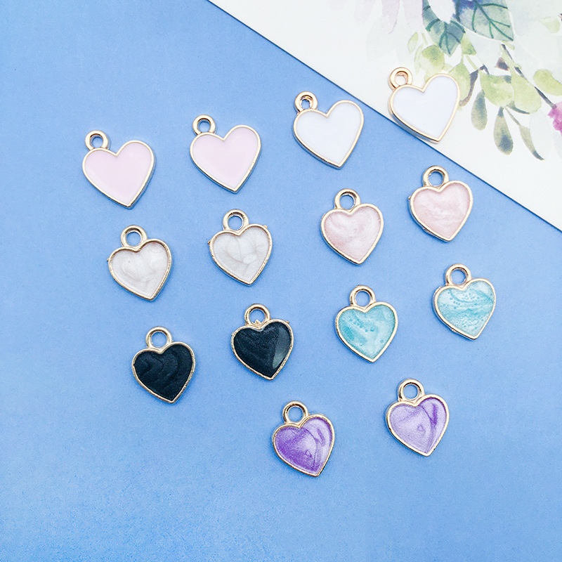 Picture of 1 K-Style of Oil Dripping Peach Heart-Shaped Pendant DIY Zinc Alloy Pendant Earrings Necklace 11mm Jewelry Accessories Material