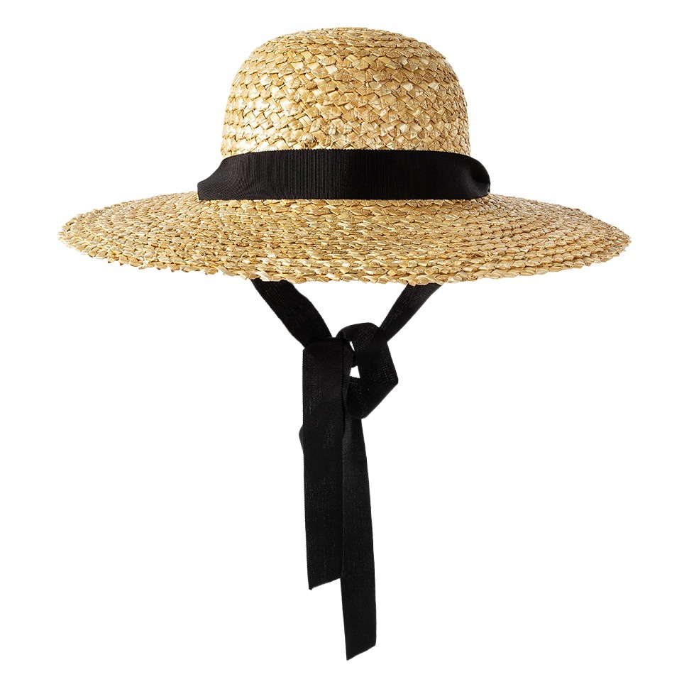 Children's Spring and Summer New Fashion Casual Hand-knitted Pattern Straw Grass Dome Big Brim Straw Hat with Strap Shopping Sunshade