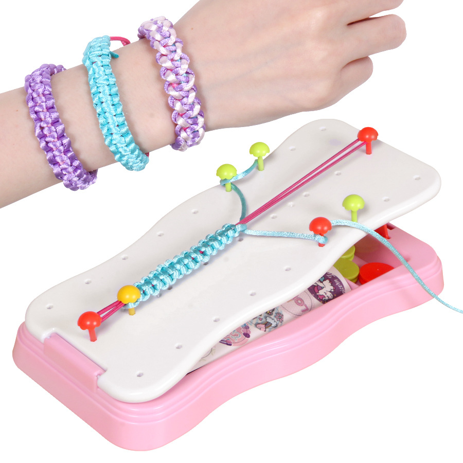 Children's Bracelet Knitter Play Home Toy DIY Handmade Wool Knitting Machine Color Hand Rope Material Bag Set