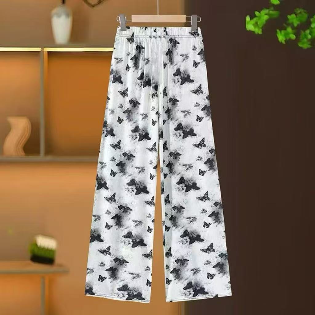 Picture of Cross-border Fashion Ink Butterfly National Style Casual Pants Women's New Chinese Style Loose Wide Leg Loose Summer New Ankle-length Pants