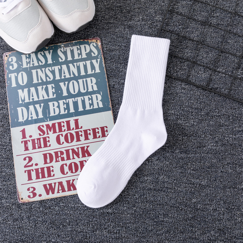 Picture of Socks New Wholesale Solid Color Mid-Calf Socks High Elastic Sports Socks Thickened Towel Bottom Black and White Men's Socks Zhuji Socks
