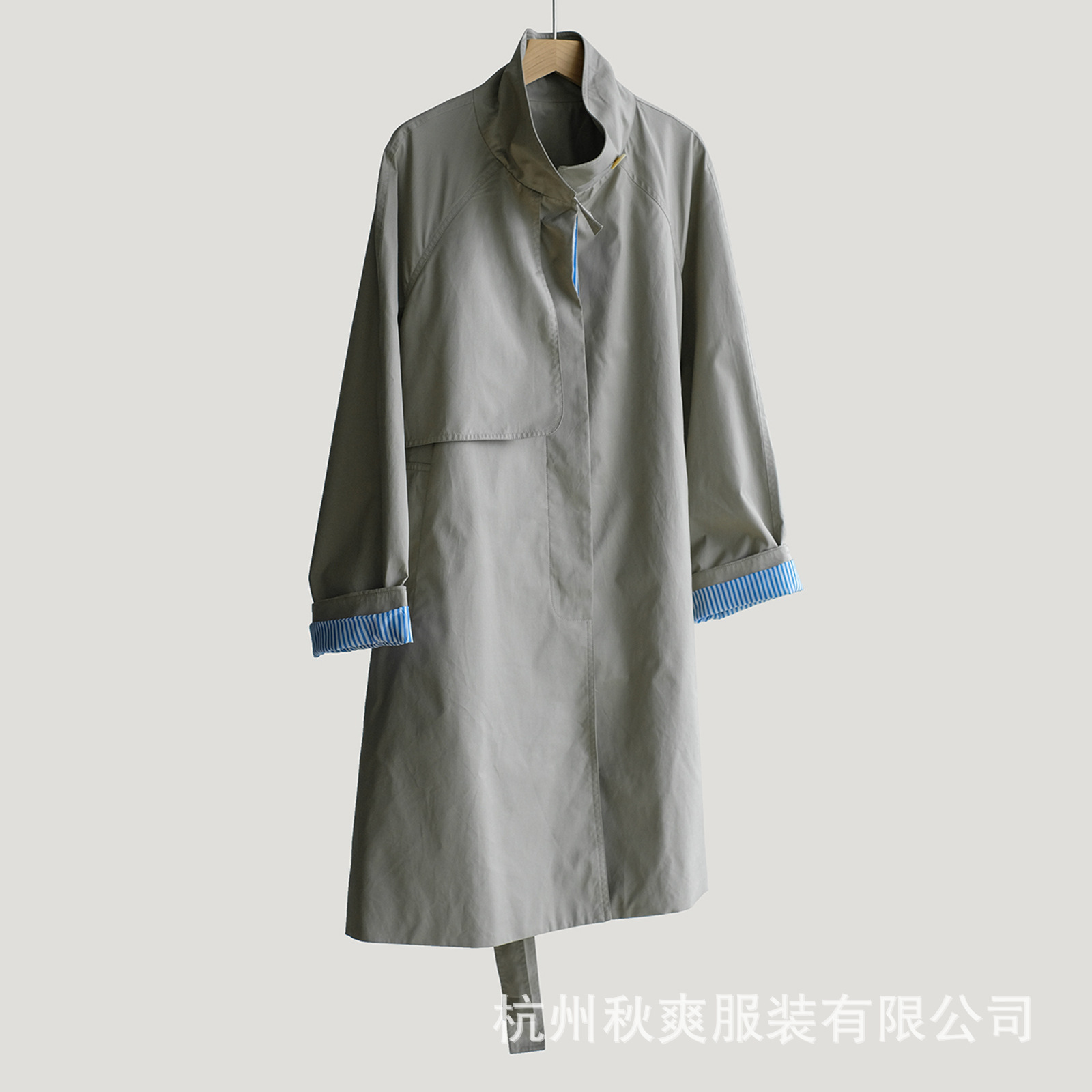 Picture of Autumn New Classic Silhouette Small Lapel Contrasting Color Lining Small Mid-Length Elegant Polyester Cotton Windbreaker Jacket for Women