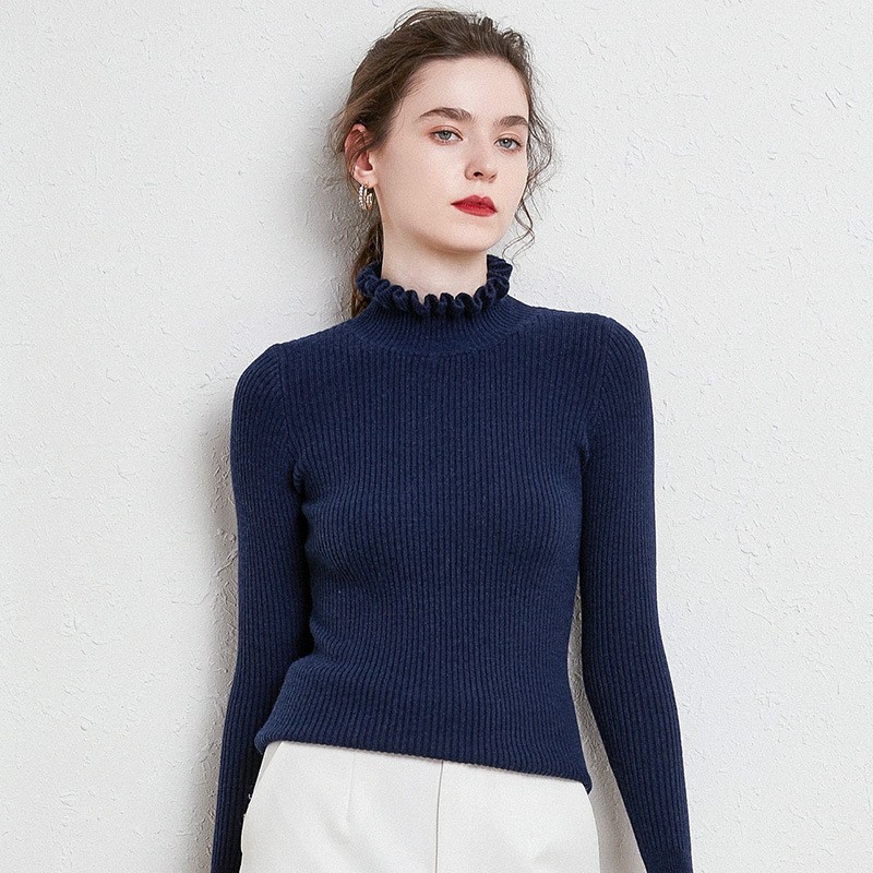 Picture of 2022 autumn and winter New agaric ruffled sweater women's lace sleeve base shirt thickened sweater manufacturers batch generation