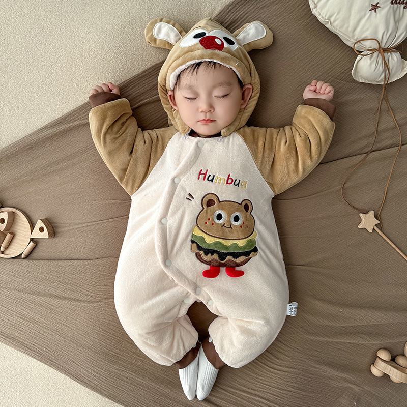 Picture of Baby Autumn and Winter Clothes, Newborn Winter Quilted Fleece-Lined Thickeneded Warm Year of the Snake Baby Jumpsuit Winter Cotton Clothing