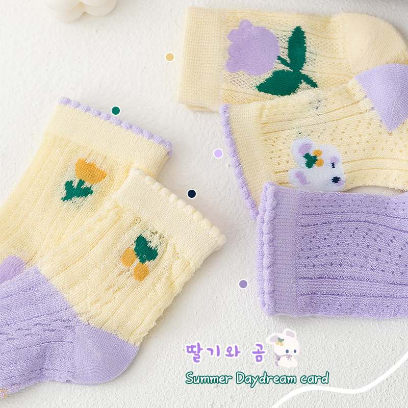 Picture of New children's socks girls' mesh cartoon spring and summer breathable lace socks high elastic girls' socks wholesale