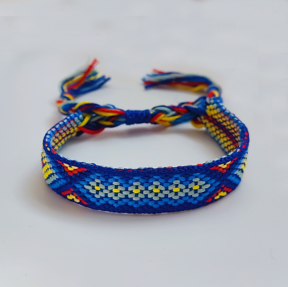Picture of Colombian Style Ribbon Cotton Bracelet Women's Handmade Woven Ethnic Style Geometric Color Tassel Pure Lucky Hand Rope