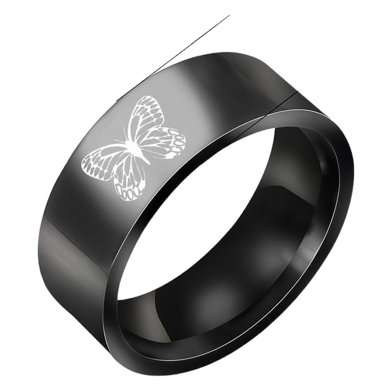 Fashionable Stainless Steel Couple Butterfly Ring Cross-Border Jewelry Valentine's Day Gift Ring with Engraved Logo High-End Hand Jewelry