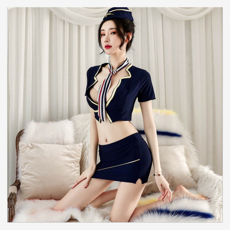 New Style Sexy Underwear Stewardess Split Sexy Arm Skirt Short Skirt Role Playing Passion Suit Women's Night Shop