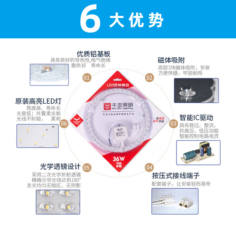 Picture of Ceiling lamp replacement wick led wick round magnetic light source module highlight patch energy-saving led lamp panel