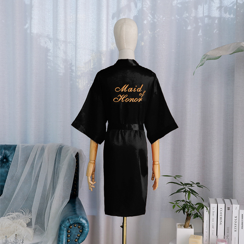 Picture of Bride's Bridesmaid's Morning Gown Wedding Silk Birthday Girlfriend Party Pajamas Lie-down Embroidered Red Nightgown Wedding Morning Gown