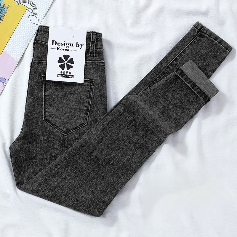 Picture of Fleece-lined jeans women's loose high waist slimming 2021 autumn and winter New outdoor wear versatile straight stretch pencil
