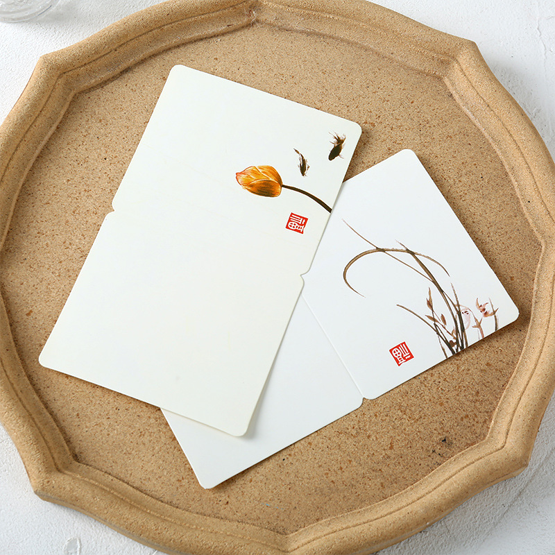 Picture of Simple Classical Chinese Style Small Fresh Folding Card Birthday Blessing Universal Greeting Card Mid-Autumn Christmas Gift Card