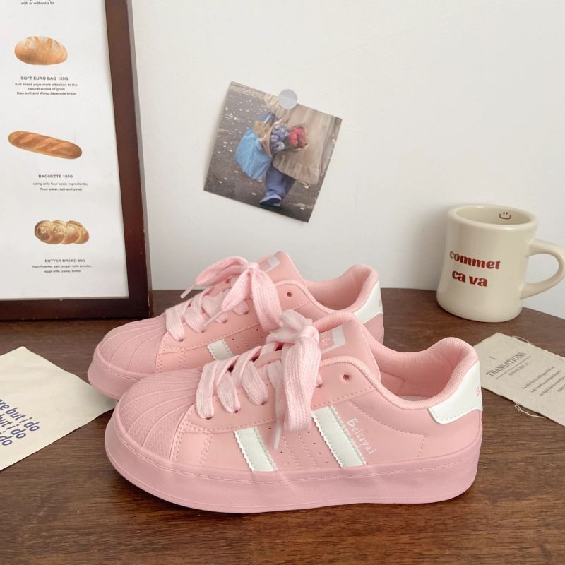 Warm Yellow Thick Sole Board Shoes Women's Shell Head Autumn New Ins Niche Korean Style All-match Low-top sneaker White Shoes