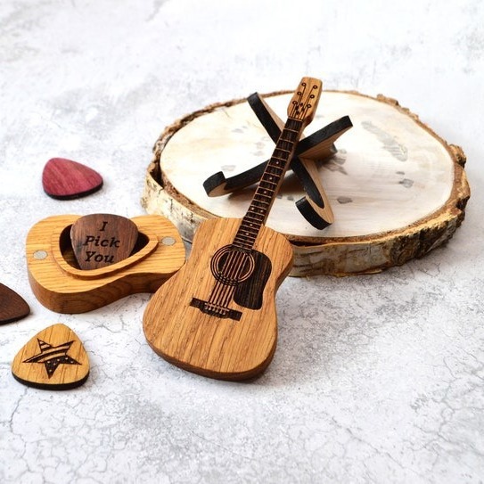 Wooden guitar Pick box with engraving personalized guitar Pick anniversary Valentine's Day gift guitar player gift