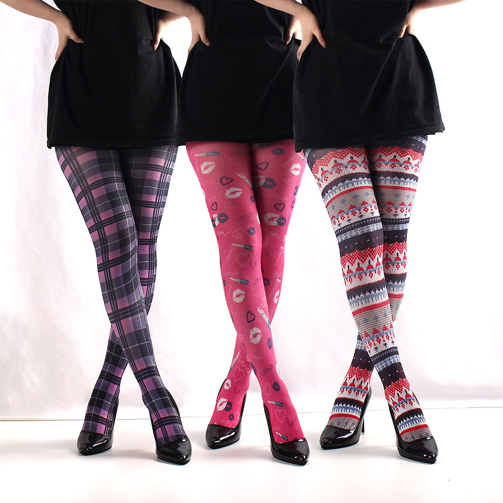 Cross-Border Spring and Autumn Thin Pantyhose Women's Stockings Red Lip Plaid Star Print Pantyhose Leggings Summary Wholesale