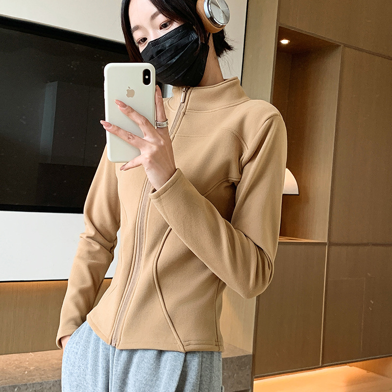 Picture of H119 Strictly Selected Koala Velvet Jacket Sports Women's Autumn and Winter New Vertical Collar Double Arc Curve Tight Top Zipper Cardigan