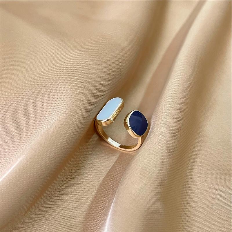 Picture of Elegant Blue Drop Oil Open Ring Korean Style Plain Ring Women's Fashion Ring Cold Style Internet Celebrant Enamel Color Jewelry