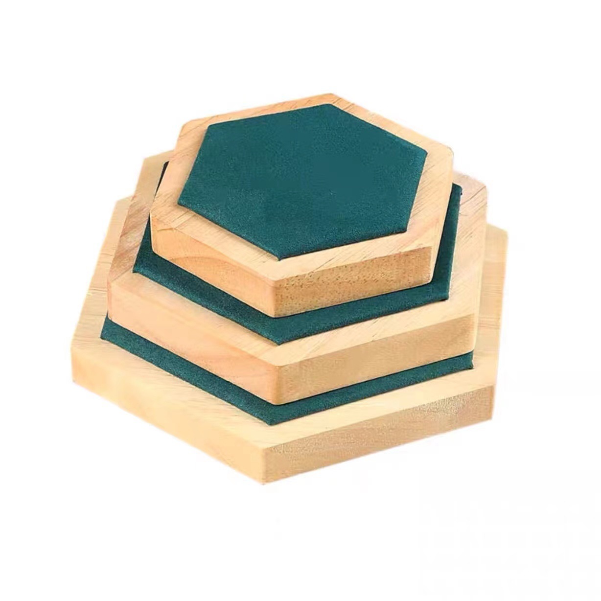 Picture of New bamboo hexagonal three-piece set jewelry ring earrings necklace jewelry display stand display props