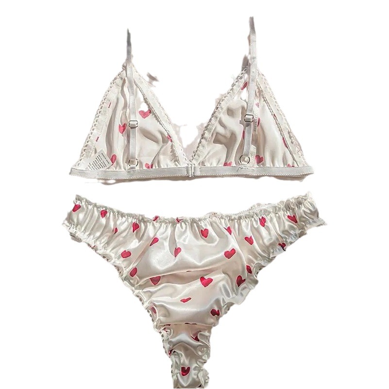 European and American sexy lingerie women's sexy three-point love pajamas two-piece set