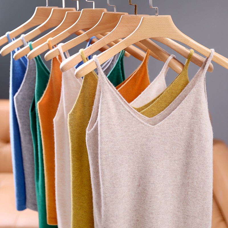 Knitted Camisole Women's V-neck Pullover Sleeveless Inner Wearing Outer Wearing All-match Base Shirt Short Top Sweater Autumn and Winter