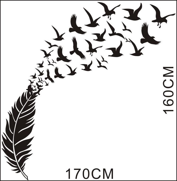 Picture of KS171 foreign trade new creative carved feather bird living room bedroom wall sticker corridor decorative painting wholesale