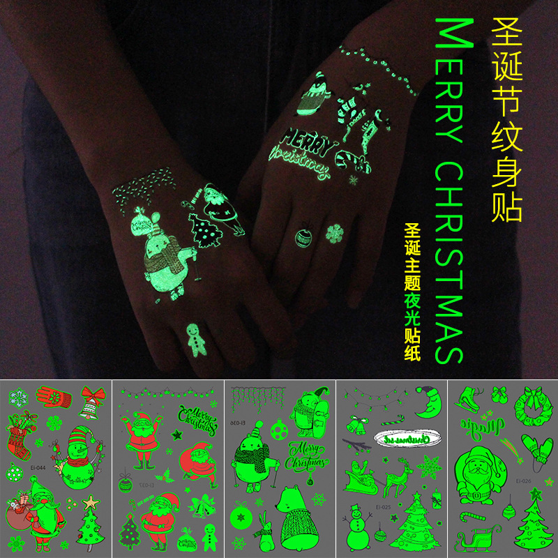 Picture of Cross-border Supply Waterproof Luminous Christmas tattoo Sticker Cartoon Snowman Party Children tattoo Sticker