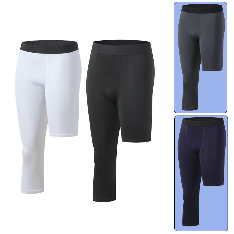 One-leg pants basketball tight pants cropped NBA same men's five-point pants sports training leggings running fitness pants