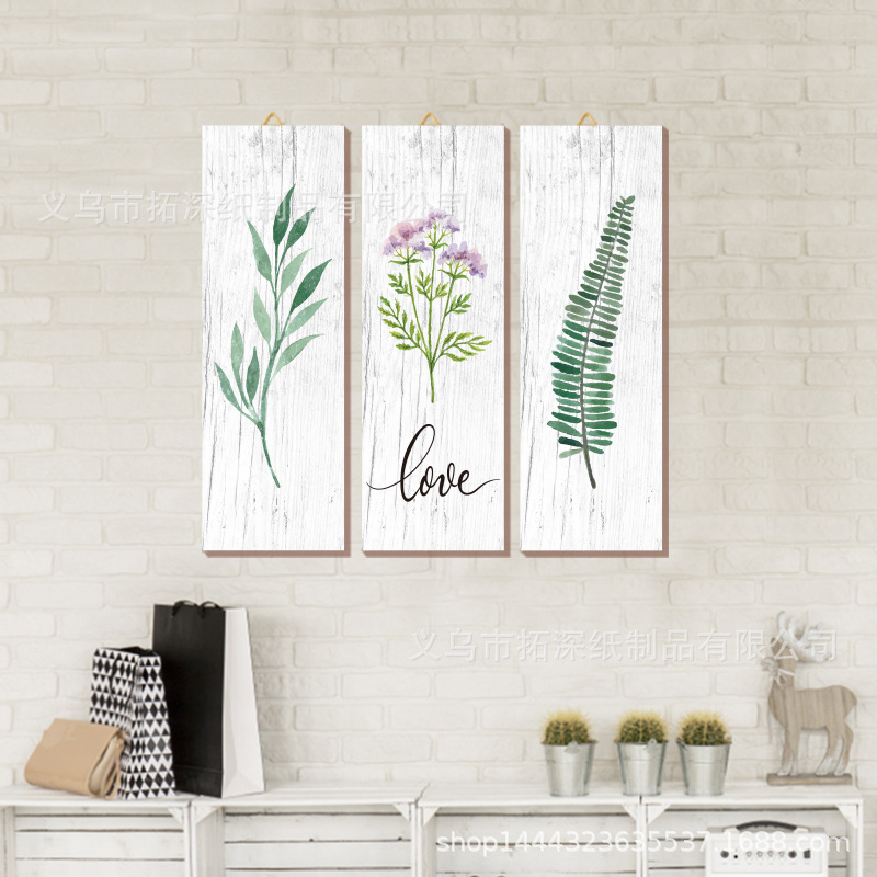 Nordic simple fresh modern bedroom decorative painting living room hallway decorative painting green plant watercolor love hanging painting