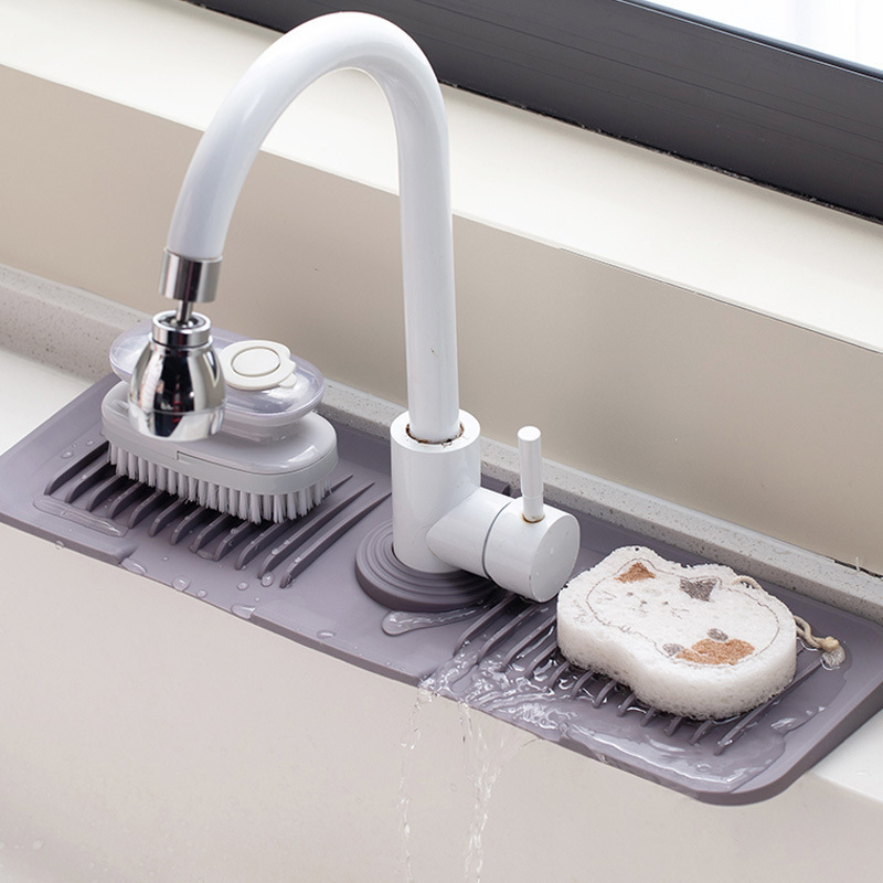 Picture of Faucet silicone draining mat household kitchen countertop sink cutting draining storage mat lengthened draining rack