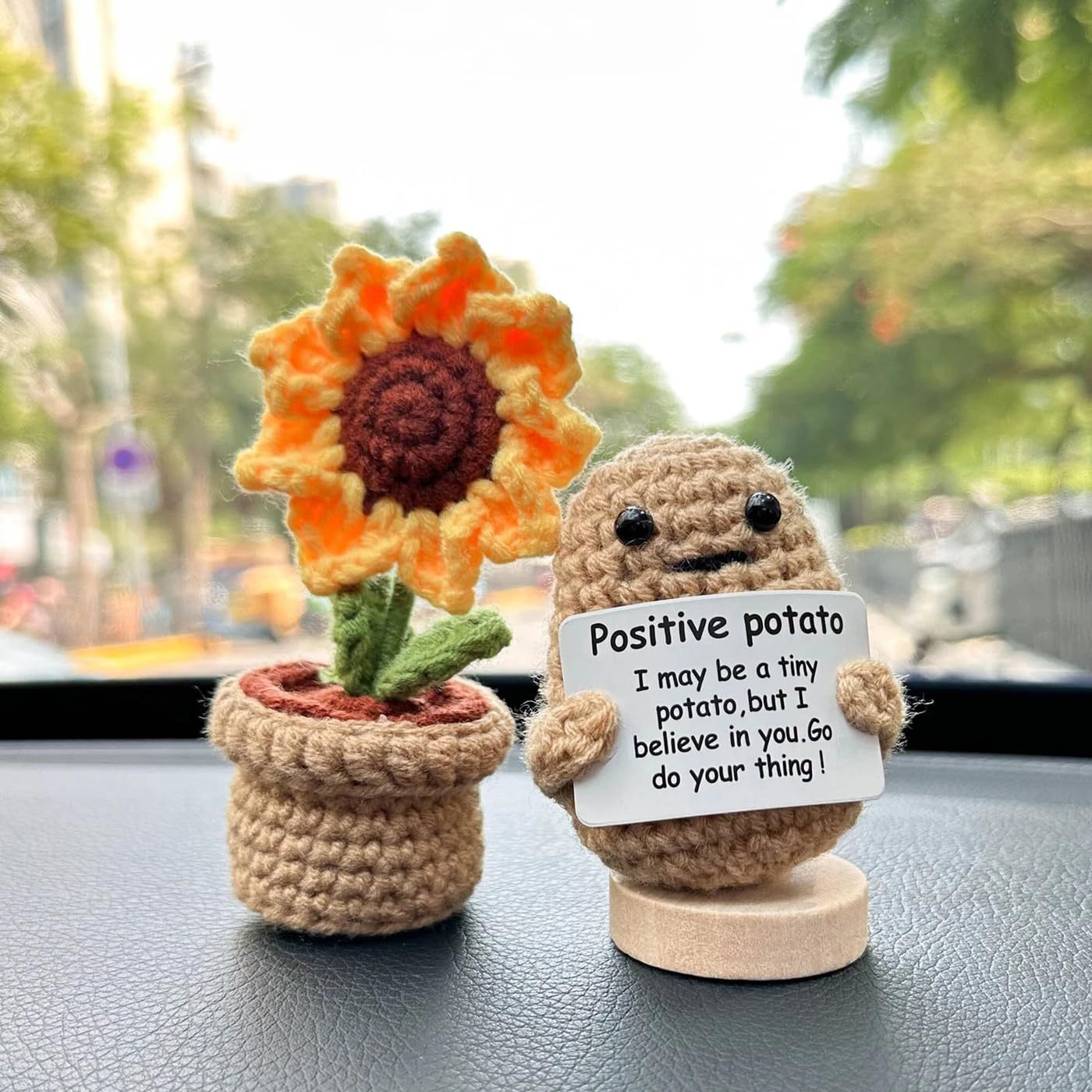 Picture of Cross-Border hand-woven wool potato sunflower pot suit funny facial expression bag doll car pendant