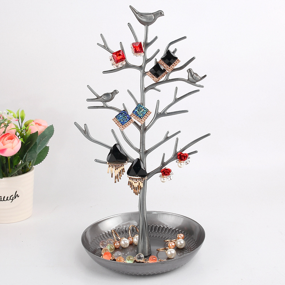 Picture of Danyuan Creative Alloy Bird Money Tree Jewelry Stand Jewelry Stand Earrings Ornament Storage Display Jewelry Props