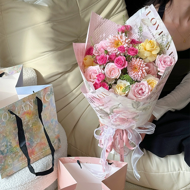 Picture of Sicilian Oil Painting Wrapping Paper, Net Red Flower Paper, High-End Flower Series Flower Packaging Material Wrapping Paper