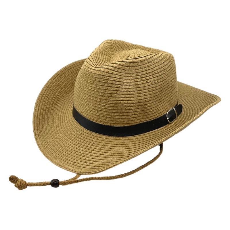 Men's Western Cowboy Hat Sunscreen Straw Hat Beach Sun Hat Summer Jazz Hat Belt Buckle Sun Hat for Men and Women