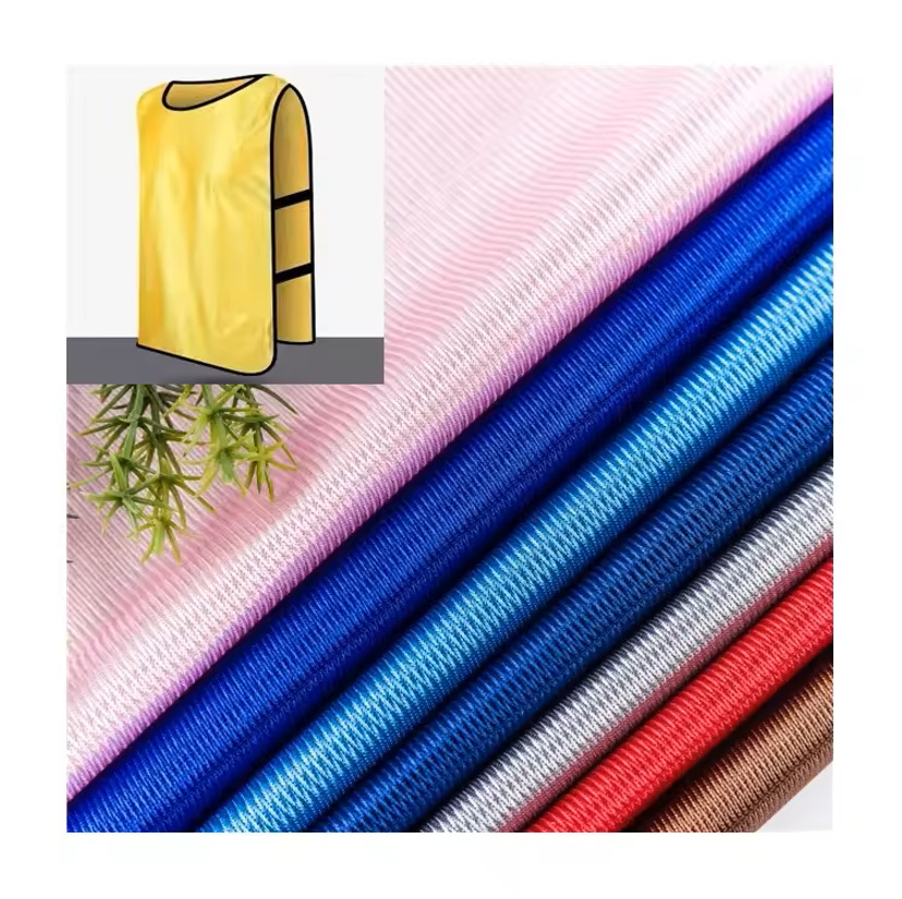 Huzhou Warp Knitting Factory 140g Polyester Light Plain Cloth School Uniform Sportswear Basketball Clothing Fabric Yarn-dyed