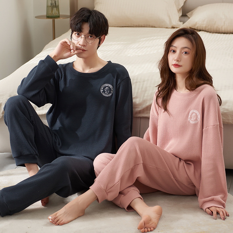 Couple pajamas spring and autumn women's autumn and winter long-sleeved trousers suit simple loose men's outdoor home wear