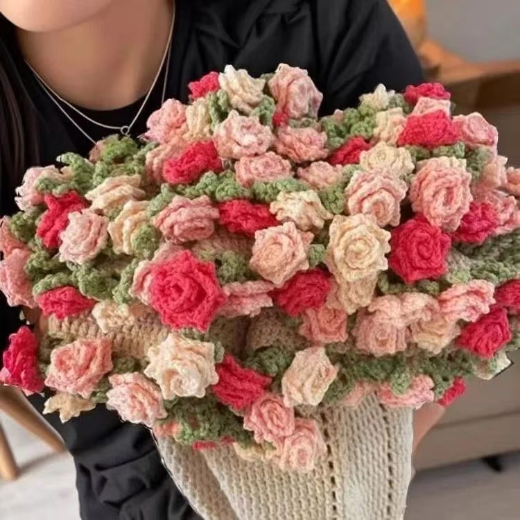 Picture of Pointed Rose Bouquet Blanket Pure Hand Woven DIY Wool Material Pack Creative Crochet Flower Blanket Gift