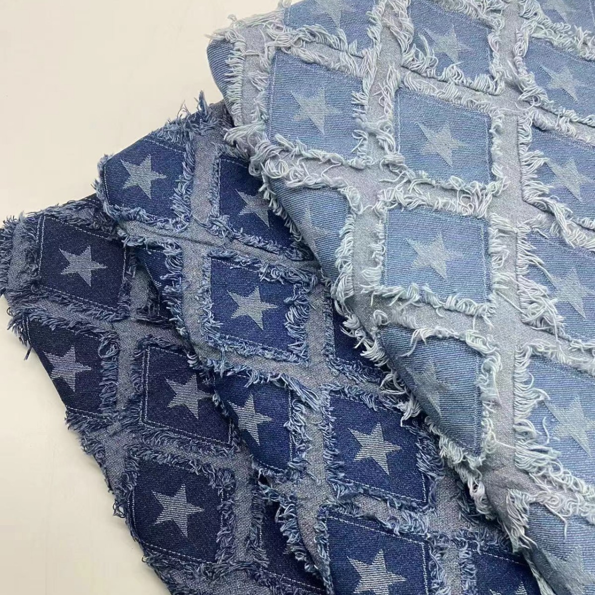 Tassel Five-pointed Star Jacquard Denim Fabric Pants Jacket Skirt Bag Hat Clothing Fabric